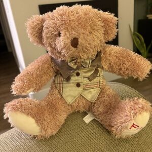FAO Schwarz Teddy Bear Plush Stuffed Animal Toy Baby Vest Tie Dapper Brown 8”